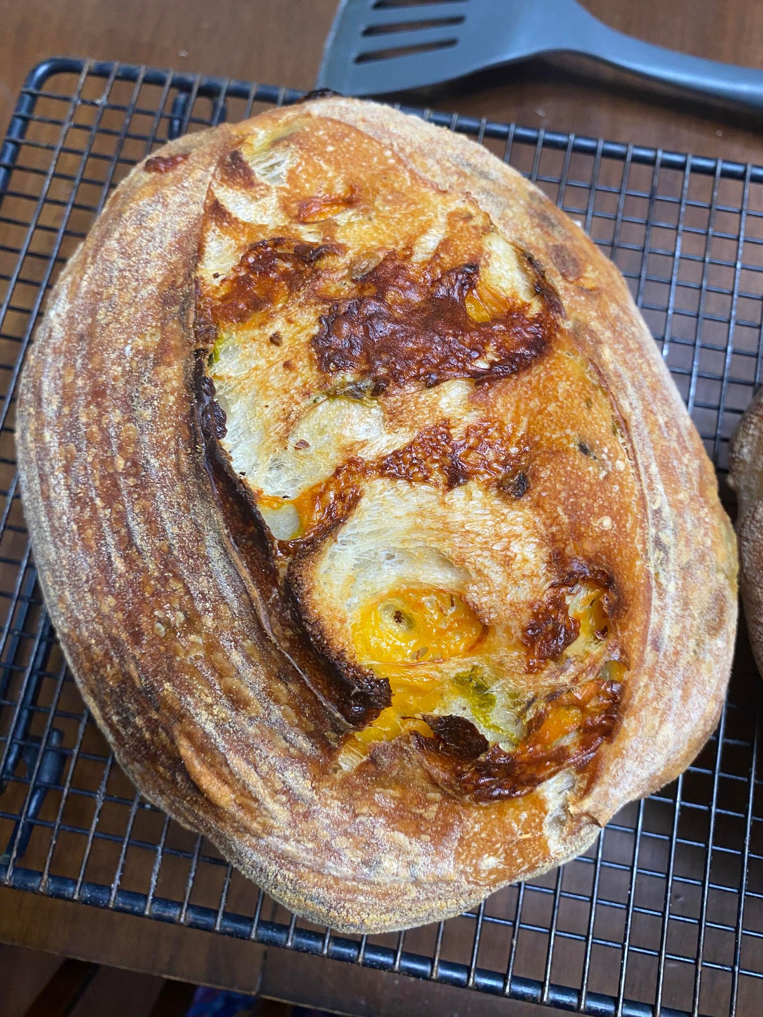 A round loaf of Cheddar Jalapeno Bread