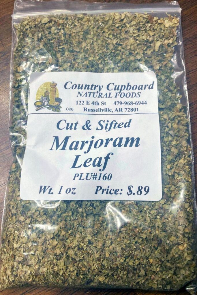 A mall plastic bag of Marjoram from The Country Cupboard. 